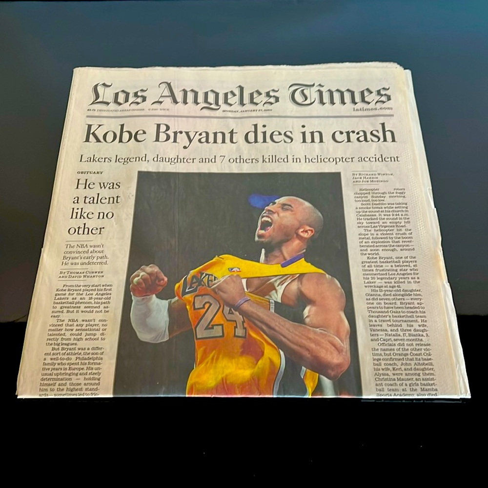 KOBE BRYANT LOS ANGELES TIMES COLLECTIBLE NEWSPAPER